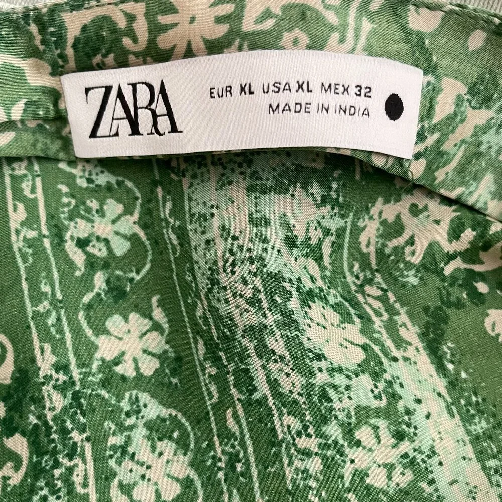 Zara Green Printed Wrap Style Midi Skirt with Beaded Waistband - SZ XL - Picture 7 of 7